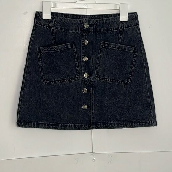 NWT OAT New York Black Denim Button Front Skirt - Picture 2 of 7